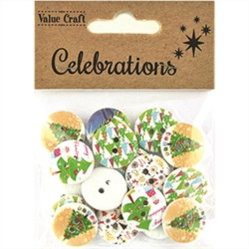AussieSuperStore Seasonal Products Xmas Round Wooden Buttons Xmas Round Wooden Buttons | Craft Buttons | Sewing Buttons 9331468059967 XMAS2036